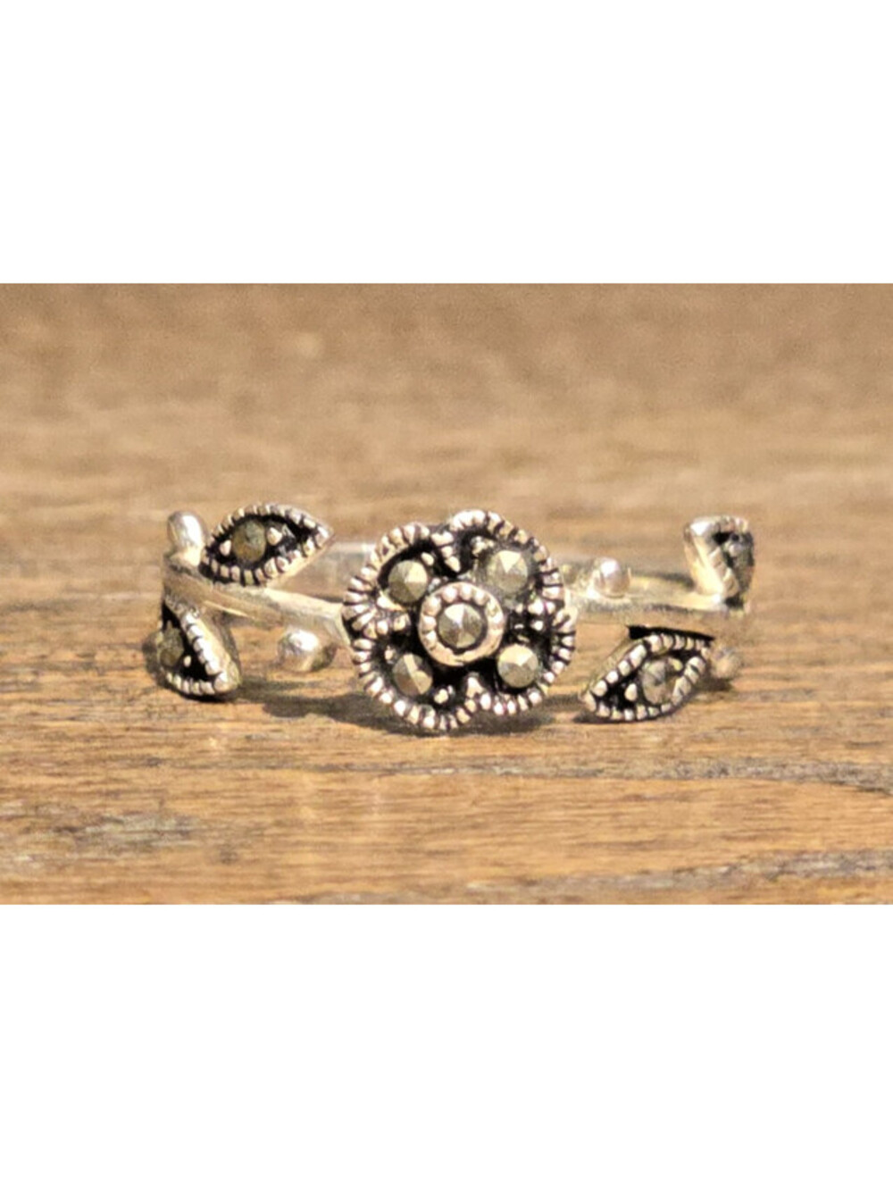 Sterling Silver Marcasite Flower Ring Dainty 6.5